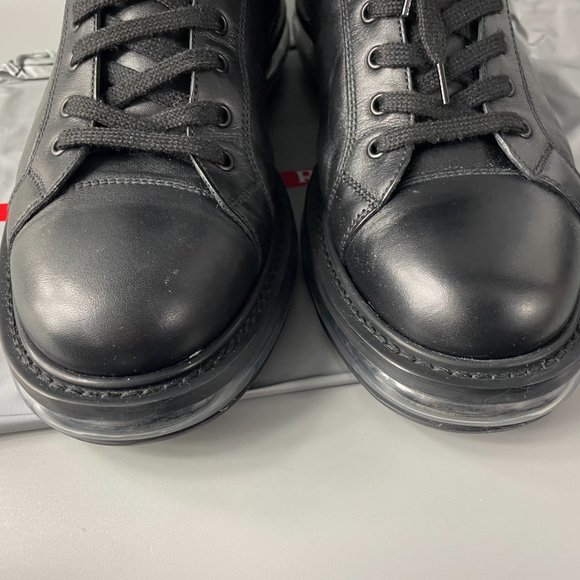 Authentic Prada Black Leather High Top Sneakers, Men's Size 9 (US 10) - Picture 7 of 15